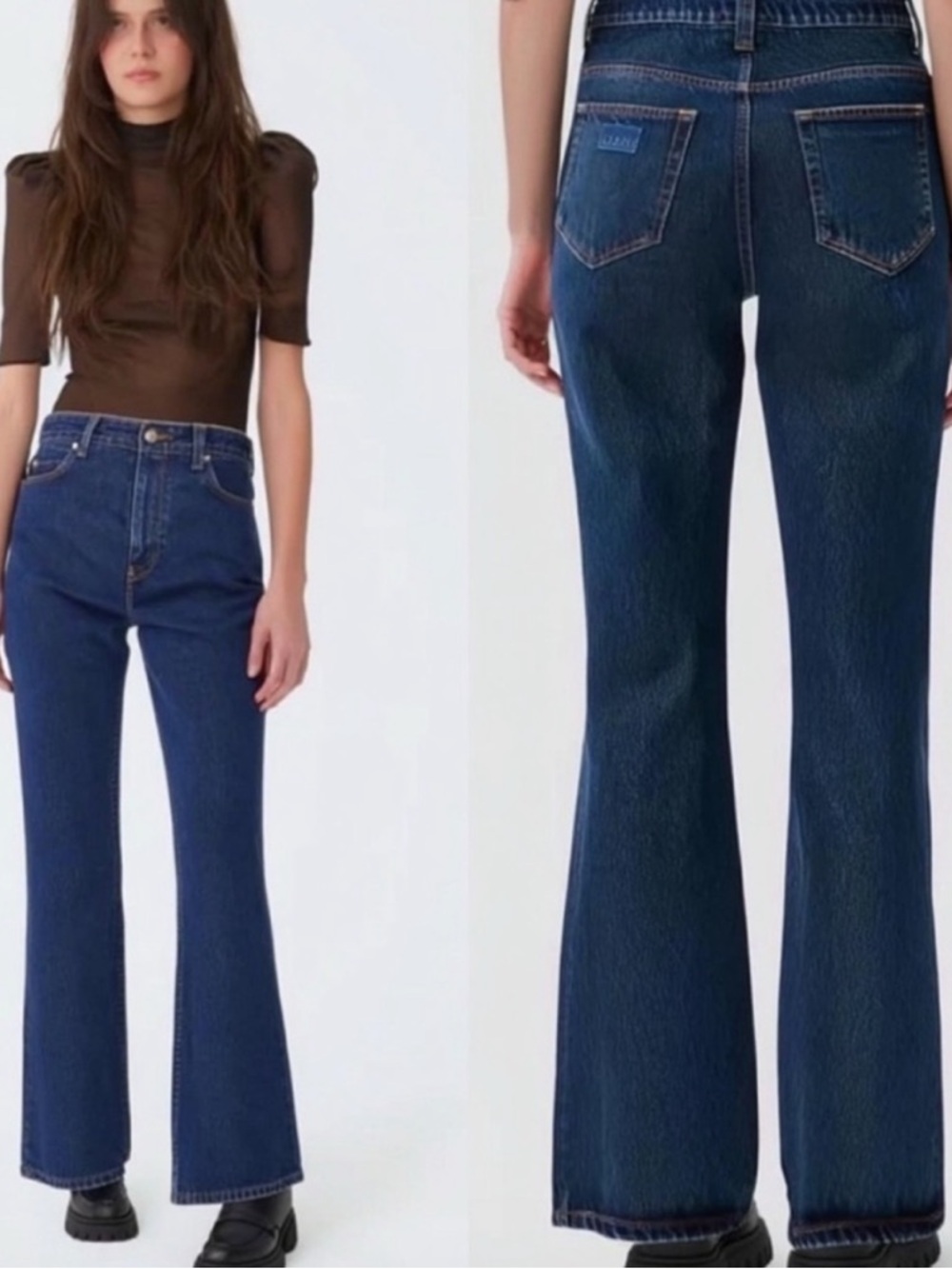 Ganni Betzy slim flare high rise full length jeans NWT size 27